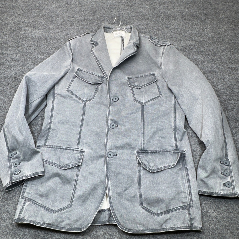 INC International Concepts Jacket Mens Large Gray Denim Military Safari Chore 42